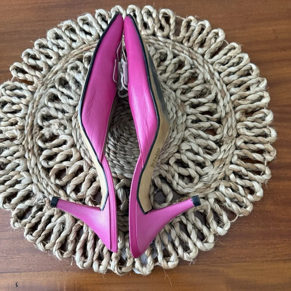 Davina London Hot Pink Leather Sling back Kitten Heel Mules Womens 10 EU 41 - Picture 10 of 16